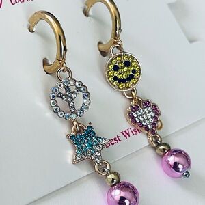 Handmade Colorful Crystal Charm Drop Hoop Earrings - Pink, Blue, Yellow, Purple